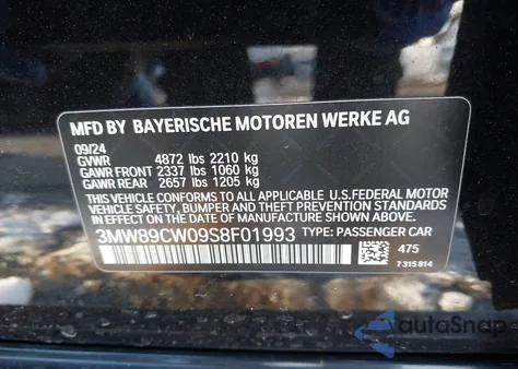 2025 BMW 330I xDrive z USA, uszkodzony, nr VIN 3MW89CW09S8F01993